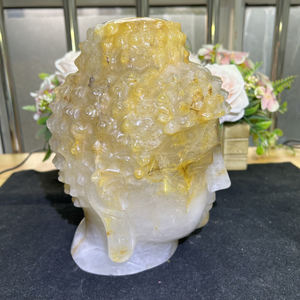 Pierre de Guérison Artisanat Guérisseur Doré Tête de <span class=keywords><strong>Bouddha</strong></span> Cristaux Naturels Jaune Feu Quartz Statues de <span class=keywords><strong>Bouddha</strong></span> Pour la Méditation - Product Image 2