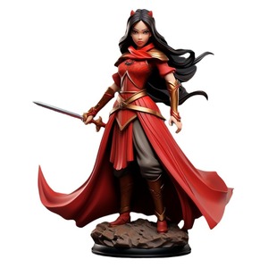 Figura de Resina Personalizada, Chica Guerrero de Dibujos Animados con Cabello Largo y Vestido Rojo, Juguete Coleccionable de PVC, Estatua con Temática de Fantasía y Ciencia Ficción - Product Image 3