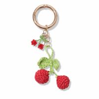 EDGE Porte-clés en cerise tissé à la main, breloque fruit en crochet, pendentif baie mignon, accessoire de mode pour sac, breloque de sac pour femme