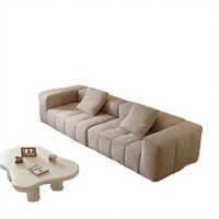 Canapé Tofu Minimaliste Moderne, Canapé Modulaire en Tissu Beige Nordique, Canapé en Lin Rembourré pour Salon