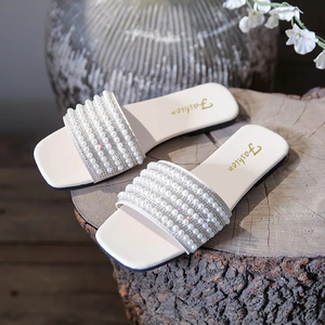 Fashion Women Summer Square Head Open Toe Flat <b>Slippers</b> Soft Leather Non-Slip Wear-resistant Casual Beach <b>Flip</b> <b>Flops</b> - Product Image 2