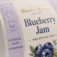 Ambachtelijke blauwe bessenjam etiketten voor luxe fruitconserven verpakkingen, waterdichte klevende rolstickers voor glazen potten en blikken