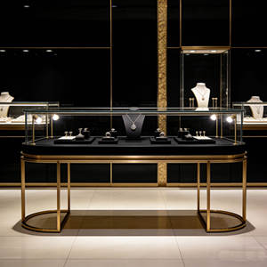 Vitrine de présentation de bijoux en verre doré de luxe, design d'intérieur de boutique de bijoux, présentoir de bijoux - Product Image 5