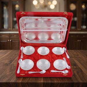 Ensemble de bols en laiton de haute qualité, 6 bols, 6 cuillères, 1 plateau, style classique argenté - Product Image 3