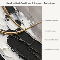 Peinture murale abstraite sur toile de taille personnalisée, inspirée du Kintsugi, noir, blanc, gris, or, lignes, pour salon, bureau, décoration de luxe