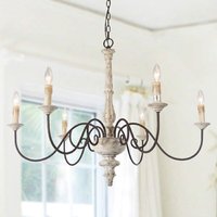 Lustre en bois antique à 8 lumières, fleur d'or, fer, éclairage décoratif
