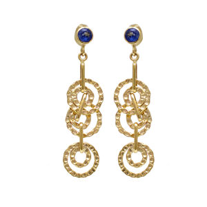 Meilleure qualité. 925 boucles d'oreilles pendantes en argent sterling massif saphir quartz pierre précieuse plaqué or fil d'oreille fin mariages fêtes - Product Image 1