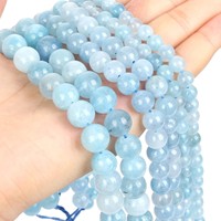 Manik-manik Batu Giok Aquamarine Biru Muda Laris Manis, Bulat, Longgar, untuk Pembuatan Perhiasan 6mm 8mm