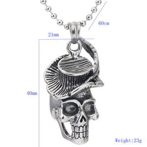 Collar con colgante de calavera de plata tibetana de 40 mm, joyería de fiesta para hombre, diseño de esqueleto de dibujos animados, cadena de acero de 60 cm - Product Image 5