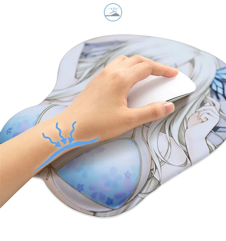 Özelleştirilmiş ergonomik bilek istirahat silikon jel Anime bayanlar göğüs kas serisi 3D meme parçası Mouse Pad