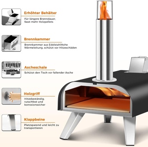 Modern Outdoor Wood Pellet Stainless Steel Chrome Plated <b>Pizza</b> Oven <b>Grill</b> 55x36x61cm 460C Portable for Garden BBQ Cooking - Product Image 2