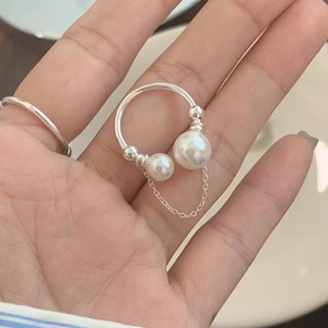S925 Sterling Silver Pearl Chain <b>Ring</b> For Women Open Top <b>Adjustable</b> Everyday Wear Jewelry - Product Image 4