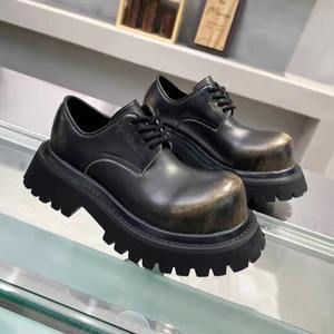 Chaussures pour hommes, chaussures pour femmes, chaussures unisexes, style britannique, chaussures en cuir à lacets à semelle épaisse, bout rond, talons épais - Product Image 2