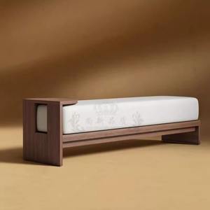 Banc à chaussures en bois massif de style chinois simple, avec revêtement en tissu blanc, durable, pour la maison, chambre et entrée - Product Image 1