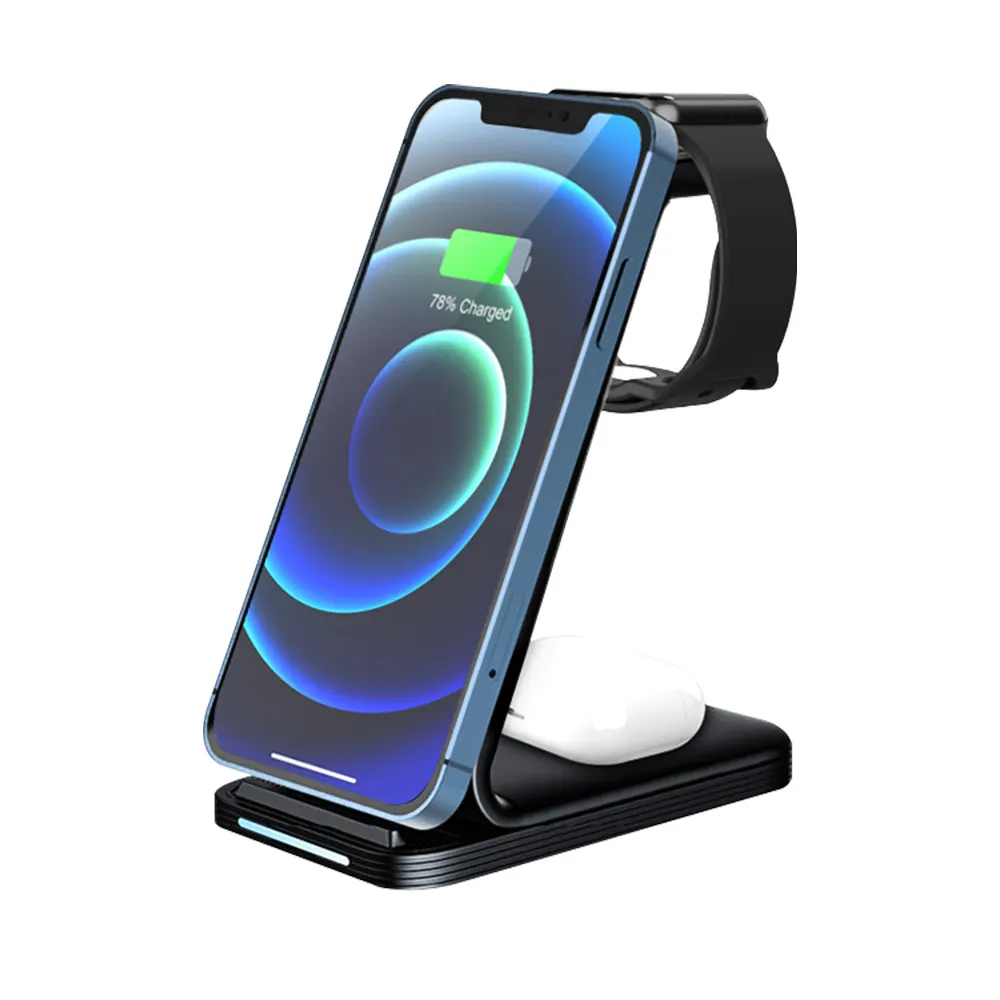 15w Multi Mobile Fast Usb 3 In 1 Stand Station Qi Wireless Charger And Holder 3 in 1 Wireless Charger For iPhone Earbuds