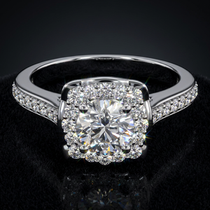 Bague de fiançailles de luxe avec halo carré en diamant cultivé en laboratoire certifié IGI, or 10K 14K 18K, argent 925 935, cadeau d'anniversaire de mariage - Product Image 1