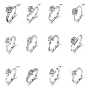 Atacado mixed-batch casamento bandas anel de noivado cobre banhado branco K ouro moissanite diamante dedo anel