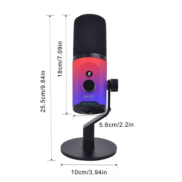 ZX-777 Capacitive XLR/USB Dual-Mode Microphone Recording, Broadcasting, Live Streaming Desktop RGB Noise-Canceling Microphone