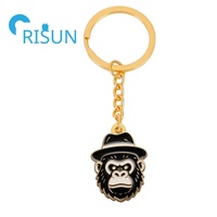 Usine métal dessin animé mignon Jungle Animal émail porte-clés Llavero gorille tête pendentif breloques porte-clés personnalisé gorille porte-clés