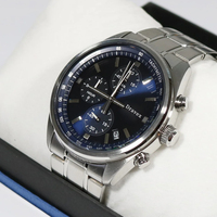 Montre à quartz pour homme avec cadran bleu, cristal saphir, style business, plongeur, triple chronographe, étanche, lumineuse, calendrier, bracelet en acier, décontractée
