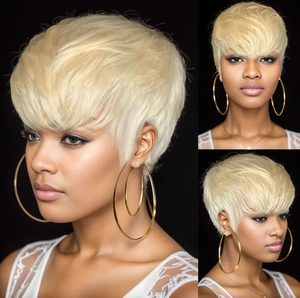 Taglio pixie corto riccio realizzato a macchina # Parrucche in Capelli Umani Vergini Brasiliani 1B, <span class=keywords><strong>Parrucca</strong></span> Pixie Cut Senza Colla in Capelli Umani Peruviani per Intrecci - Product Image 4