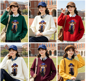 <span class=keywords><strong>Pull</strong></span> en tricot jacquard décontracté à col rond et manches longues pour <span class=keywords><strong>femme</strong></span>, motif dessin animé, coupe <span class=keywords><strong>oversize</strong></span> - Product Image 3