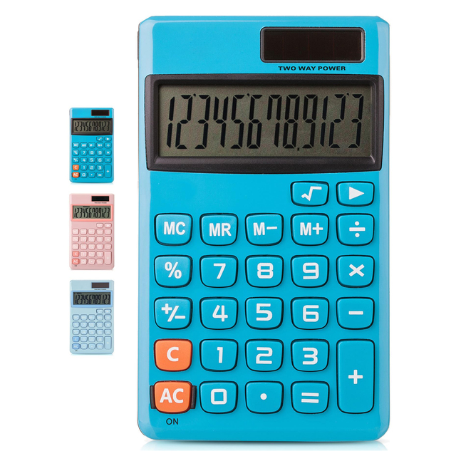 LCD Electronic Pocket Solar Calculator Calendar Function Colorful Chinese Design Plastic Desktop for School Use Battery