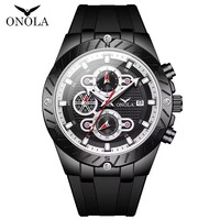 Jam Tangan Fashion Quartz ONOLA 6857, Tahan Air, Bercahaya, Timer, Kalender, Multifungsi, Tali Silikon, Jam Tangan Pria, Reloj Hombre