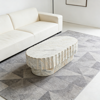Table basse en marbre à bord festonné de nouveau design, table basse ovale en marbre à bord cannelé, table centrale de salon pour la décoration de la maison