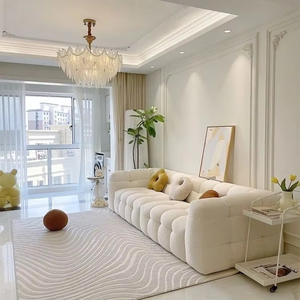 Canapé moderne simple de style nordique, taille personnalisée, ligne droite, tissu en laine <span class=keywords><strong>d</strong></span>'<span class=keywords><strong>agneau</strong></span> crème française, éponge, petit mobilier de salon - Product Image 3
