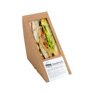 Caja de sándwich con forma de cuña de papel Kraft, diseño personalizado, con ventana