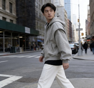 Nuovi Arrivi Personalizzati: Felpe e Maglioni <span class=keywords><strong>con</strong></span> Zip Grigio da Uomo - Vestibilità Ampia in Tessuto Pettinato Stampato a Scarica per la Primavera - Product Image 4