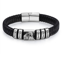 Gelang Kulit Bermotif Cetak Warna dengan Cincin Penanda Posisi Baja Tahan Karat, Gesper Magnetik Berwarna Baja Terukir, Trendi Unisex