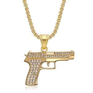 Hip Hop Gang petit pistolet pistolet Rock rappeur glacé zircon cubique Pvd acier inoxydable mode bijoux pendentif colliers pour hommes - Product Image 2