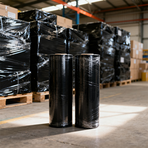 Pudi negro 500mm PE/LLDPE rollo de película de envoltura elástica alta resistencia a la tracción a prueba de humedad película de plástico suave de PVC - Product Image 1