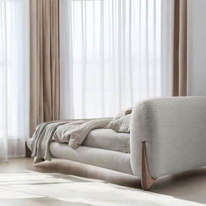 Mobilier de Chambre Moderne en Bois Massif de Noyer, Lit King Size Softbay Capitonnage Tissu Blanc Italien, Ensemble Modulaire Réfrigérant et Rotatif <span class=keywords><strong>Queen</strong></span> - Product Image 2