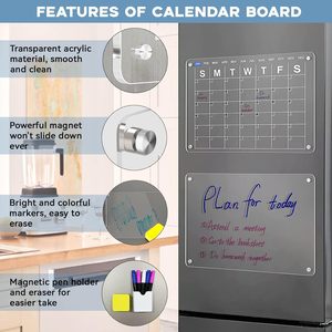 Acrylic Từ Lịch 16x12 Hàng Tuần/Hàng Tháng Kế Hoạch Xóa Khô Kế Hoạch Hội Đồng Quản Trị Với Dính Móc 2 Bộ Bảng Trắng Cho Tủ Lạnh - Product Image 4