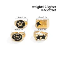 Lot de 4 bagues étoile noires pour hommes, coloris or et argent, anneaux ouverts, bijoux punk massifs, en alliage, cadeau de fête