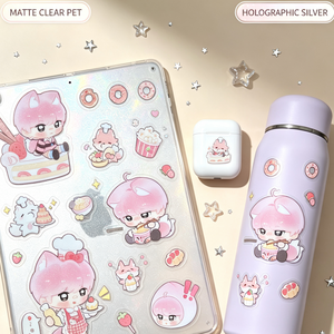Pegatinas personalizadas de PVC transparente, impermeables, troqueladas, con diseño de niño chibi de pelo azul, de vinilo transparente para diario, funda de teléfono. - Product Image 1