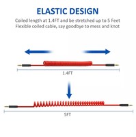 Cable de Audio Estéreo de 3.5mm, Enrollado, de 1.5m, Macho a Macho, con Cubierta de PVC, Blindaje Trenzado, Conectores Dorados, Compatible con Reproductores de DVD y Monitores