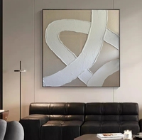 Grandes Peintures Abstraites Bohèmes Faites à la Main, Minimalistes, Beige et Blanc, Géométriques, Wabi Sabi, Décoration Murale sur Toile Encadrée