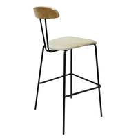 Tabouret de bar nordique avec dossier en bois massif, assise rembourrée douce, structure en métal, chaise haute pour la maison, restaurant, café, hôtel
