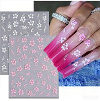 Autocollants pour ongles en PVC ultra fins et autocollants, motif petites fleurs rose doux printemps/été, sans cuisson, longue durée, logo personnalisé