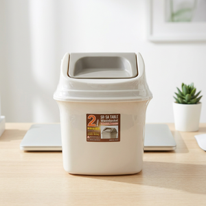 Cubo de Basura Rectangular Simple de Plástico Blanco con Tapa Abatible, Cubo de Almacenamiento para Baño Interior con Cubierta - Product Image 3