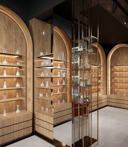 Étagères murales de luxe pour magasin, présentoir de parfums en <span class=keywords><strong>marbre</strong></span> noir brillant avec bande dorée - Product Image 3