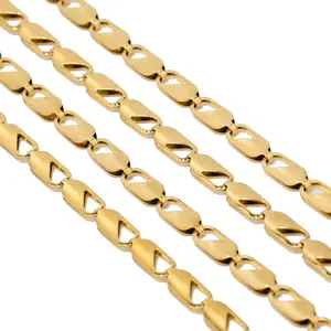 Stainless Steel Double Hollow Stamped Chain 18k Gold Plated Rolls Of Stainless Steel Chains Necklace Women