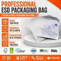 Bolsa Antiestática Metalizada Plateada Mate de Tamaño Personalizado, Bolsa Plana con Sellado de Tres Lados y Muesca de Desgarre para Placa Base y Disco Duro
