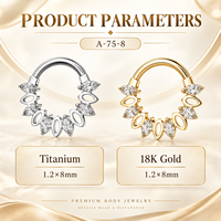 Anneau de nez/Septum articulé en titane G23 ASTM F136 personnalisé OEM avec zircon cubique marquise pour piercing de cartilage hélix - Bijoux de corps