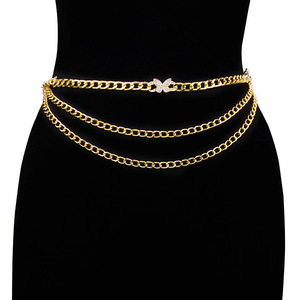 โซ่คาดเอวแฟชั่นสีทองหลายชั้นประดับผีเสื้อและเพชรเทียม สำหรับงานปาร์ตี้ ทำจากโลหะผสมสังกะสี - Product Image 5