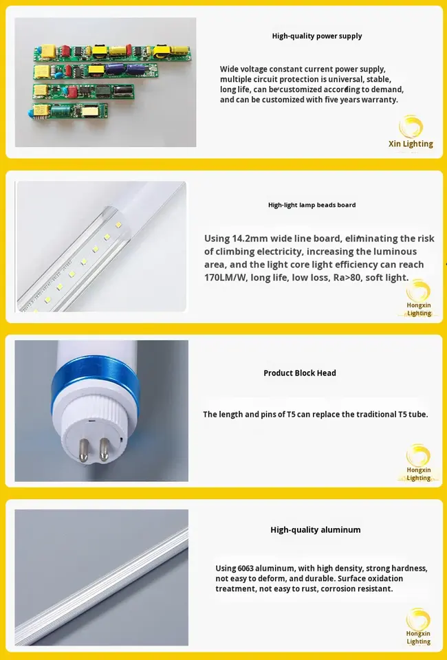 Hongxin HX-T61218 Aluminum LED T6/T5 Tube Light - 180lm/W High-Efficiency Retrofit for Garden Commer